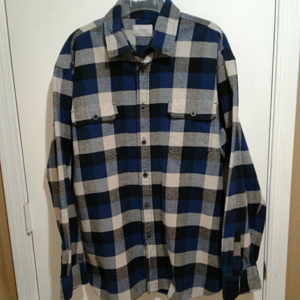 🌺 NWOT Mens JACHS Navy Plaid Flannel Shirt/Shacket